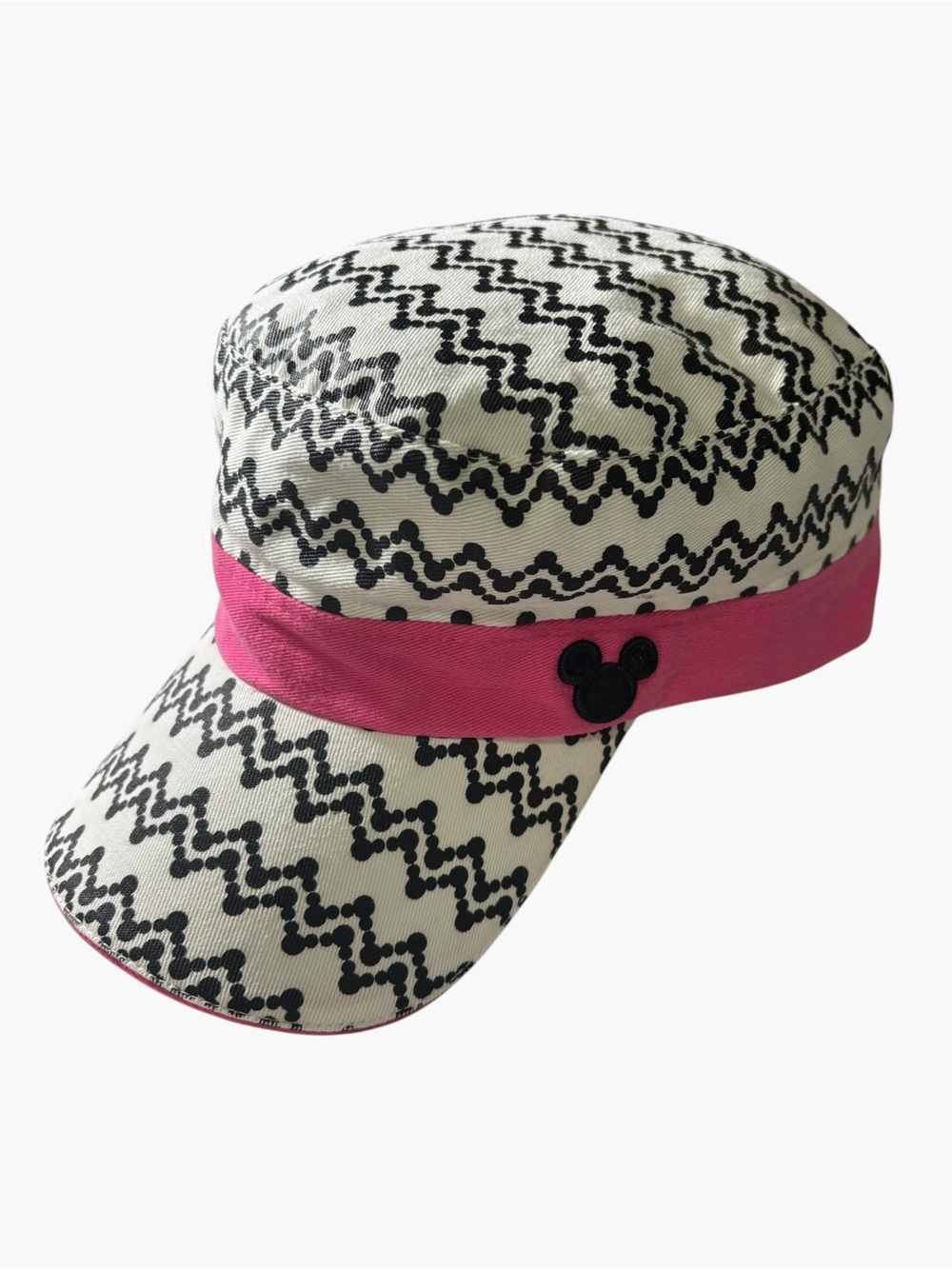 Disney Parks Mickey Mouse Chevron Pattern Cadet Cap Hat Pink Black Size Adult